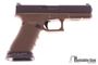 Picture of Used Glock 17 gen4 Semi-Auto 9mm, Austrian Factory FDE Frame, With Zev Tech Trigger, Trijicon HD Sights, ALG Magwell, & Large Aluminum Magazine Baseplates, 3 Mags & Original Box, Excellent Condition