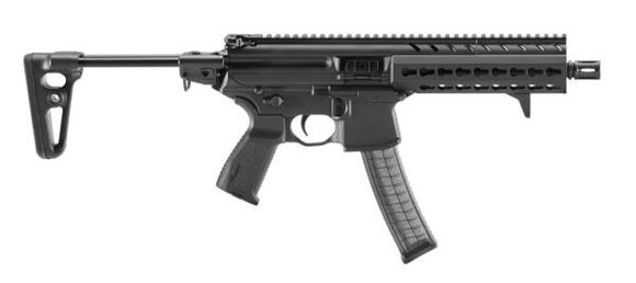 Picture of SIG Sauer MPX SBR Semi Auto Carbine - 9mm Luger, 8", 1:10, A2 Compensator, Hard Coat Anodized, Aluminum KeyMod Handguard, Collapsing Stock, 5/30rds, Back Up Iron Sights, Ambidextrous Controls