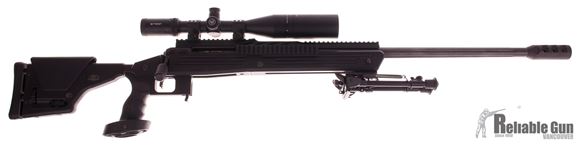 Picture of Used Savage Arms 110 BA Bolt Action Rifle - 300 Win Mag, 26", Matte Black Fluted, Muzzle Brake,  Matte Black Aluminum Chassis, 5rds, 20 MOA Scope Rail, With Vortex Viper 4-16x50 Scope, Harris Bipod, Eberle Stock Tactical Case, Excellent Condition
