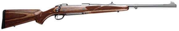 Picture of Sako 85 Brown Bear Bolt Action Rifle - 375 H&H Mag, 21-1/4", Black, Cold Hammer Forged Medium Contour Barrel w/Band Swivel, Brown Laminated Stock, 4rds, Adjustable Iron Sights, 2-4lb Adjustable Trigger