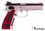 Picture of Used CZ 75 SP-01 Shadow Two Tone Semi Auto Pistol - 9mm Luger, 3 mags, Black Upper/Stainless Lower, Stainless Steel Guide Rod, Custom Red Aluminum Grips & Black Rubber Grips Included, Origonal Box, Very Good Condition.
