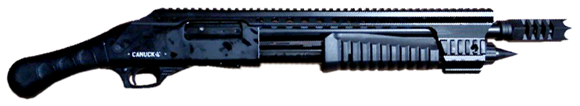 Picture of Canuck Renegade Pump Action Shotgun - 12ga, 3", 14", Black, Full Length Optic Rail, Mobil chokes (F,M,C & Breecher Choke), 4rds Side Saddle, Fixed Stock & Raptor Grip Included