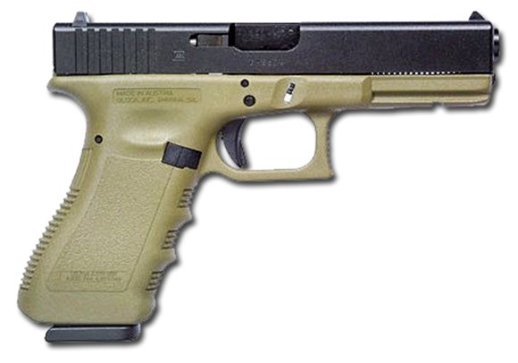 Picture of Glock 17 Gen4 Standard Safe Action Semi-Auto Pistol - 9mm, 4.48", OD Green Frame, Black Slide, 3x10rds, Fixed Sight, 5.5lb