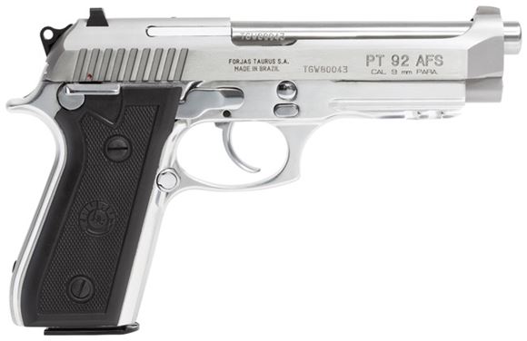 Picture of Taurus PT-92 Semi Auto Pistol - 9mm Luger, 5", Stainless, Black Checkered Rubber, 2x10rds