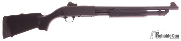 Picture of Used Stevens Model 350, Pump Action Shotgun, 12 Gauge 18.5'' Barrel, Ghost Ring Sights, Matte Black, Limbsaver Pad, Nylon Shell Holder on Stock, Good Condition