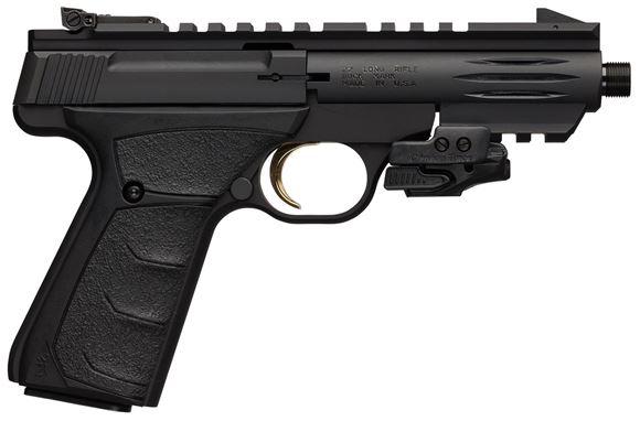 Picture of Browning Buck Mark Black Label UFX Supressor Ready Rimfire Semi-Auto Pistol - 22 LR, 4.4" Threaded Barrel, Matte Black, Steel, Aluminum Alloy Receiver, Rubber Grips, 10rds, Pro-Target Adjustable Sights, Full Length Picatinny Scope Rail, With Crimson Trac