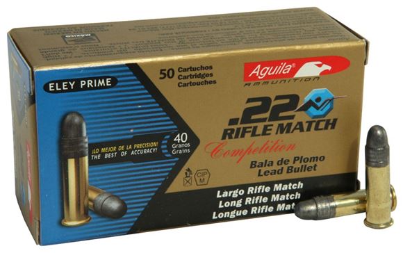 Picture of Aguila Rimfire Ammo - 22 LR, 40Gr, Lead, 50rds Box, Rifle Match Competition, 1080 Fps