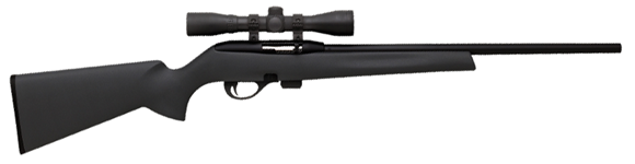Picture of Remington Model 597 Synthetic Scoped Rimfire Semi-Auto Rifle - 22 LR, 20", Carbon Steel, Matte Blue, Matte Black Synthetic Stock, 10rds, 3-9x32mm Scope