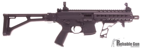 Picture of Used SIG Sauer MPX SBR Semi Auto Carbine - 9mm Luger, 8" Barrel, 1:10, A2 Compensator, Hard Coat Anodized, Aluminum KeyMod Handguard, Collapsing Stock, 2 Magazines, Back Up Iron Sights, Ambidextrous Controls, w/Lage Folding Stock, Fortis Shift Vertical G