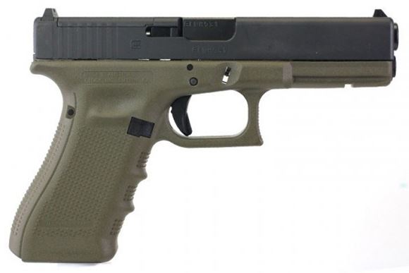 Picture of Glock 17 MOS Gen4 Standard Safe Action Semi-Auto Pistol - 9mm, MOS Configuration, 4.48", OD Green, 3x10rds, MOS Adapter-Set 01, Fixed Sight, 5.5lb.