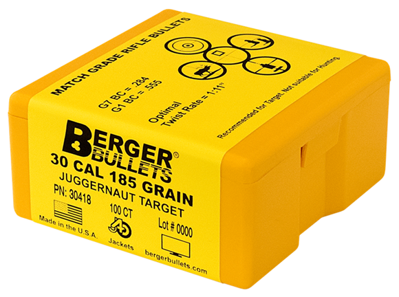 Picture of Berger Target Bullets - 30 Caliber (.308"), 185Gr, Juggernaut LRBT Match, 100ct Box