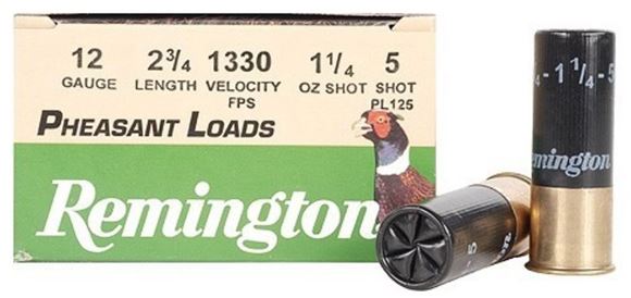 Picture of Remington Upland Loads, Pheasant Loads Shotgun Ammo - 12Ga, 2-3/4", 3-3/4 DE, 1-1/4oz, #5, 250rds Case, 1330fps