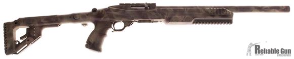 Picture of Used Ruger 10/22 Semi Auto .22LR Rifle - Dlask Heavy Barrel, Threaded Flash Hider, Fab Arms Adjustable Folding Stock, 10 Rd Magazine, Camo Color, Bushnell TRS-25. Good Condition