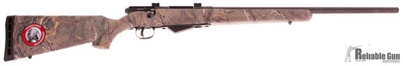 Picture of Used Savage Model 25 Walking Varmint Bolt-Action Rifle - 17 Hornet, 22" Matte Blued Heavy Barrel, Woodland Camo Synthetic Stock, Accutrigger, Bases, New In Box/ Salesman Sample