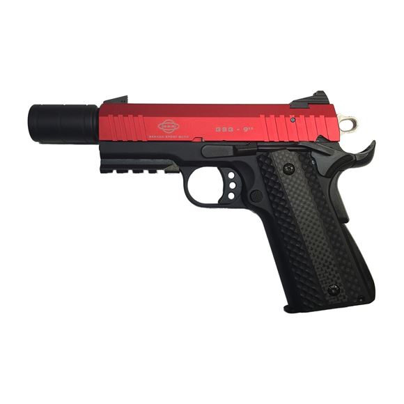 Picture of German Sport Guns (GSG) 922 Red Carbon Rimfire Single Action Semi-Auto Pistol - 22 LR, 5", Threaded, Red Slide, Black Frame, Carbon Fiber Grips, 10rds