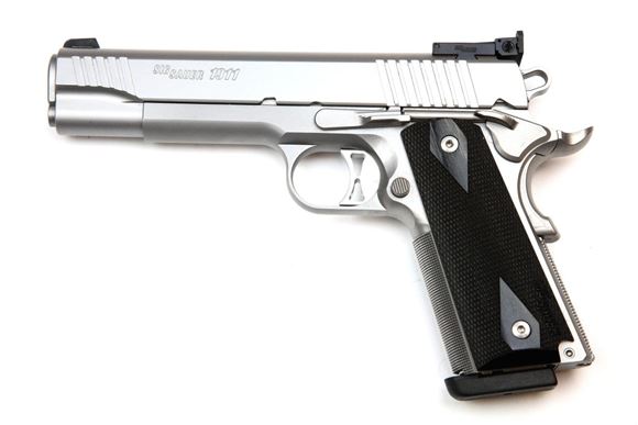 Picture of SIG SAUER 1911 Traditional Match Elite Stainless Single Action Semi-Auto Pistol - 9mm, 5.0", Stainless, Traditional Slide, Custom Wood Grips, 2x9rds, Adjustable Target Sights