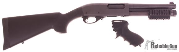 Picture of Used Remington 870 Pump-Action 12ga, 3" Chamber, Dlask 8.5" Barrel, Fiber Optic Sight, Hogue Stock & Railed Aluminum Pump Handle, Very Good Condition