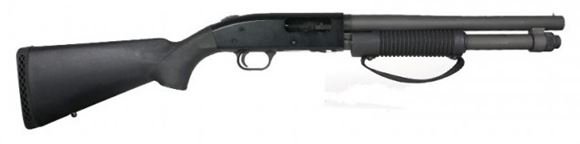 Picture of Mossberg 590 Tactical Compact Pump Action Shotgun - 12Ga, 3", 14", Heavy Barrel, Parkerized, Black Synthetic Stock, 5rds, Front Bead Sights, Fixed Cylinder