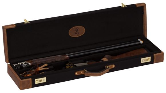 Picture of Browning Gun Cases, Fitted Gun Cases - Lona O/U Takedown Case, 34" x 8.75" x 3.25", Canvas/Leather, Black/Brown, Brass Combination Latch Locks
