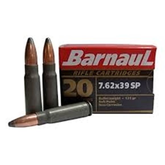 Picture of BarnauL Rifle Ammo - 7.62x39mm, 125Gr, Soft Point, Lacquered Steel Case, Non-Corrosive, 20rds Box