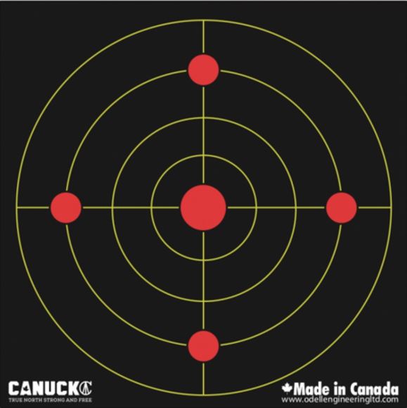 Picture of Canuck Reactive Paper Targets - 8"x8" Target Mix Pack, 8 Bullseye Targets, 8 Sight-In Targets, 8 Multi Bullseye Targets