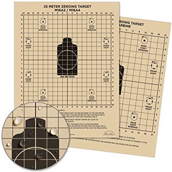 Picture of Rite In The Rain, Storm Sight Paper Targets - M16/M4 Zeroing Target, 8.5"x11" Double Sided Sheets, 25 Meter, 100 Pack