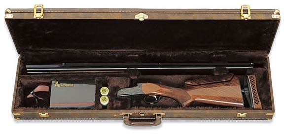 Picture of Browning Gun Cases, Fitted Gun Cases - Traditional Single Barrel Trap Shotgun Takedown Case, 35.5" x 8.75" x 3.75", Holds 1xStock+Receiver+Barrel, Classic Brown, Wood Frame, Vinyl Shell, Antique Brass Trim