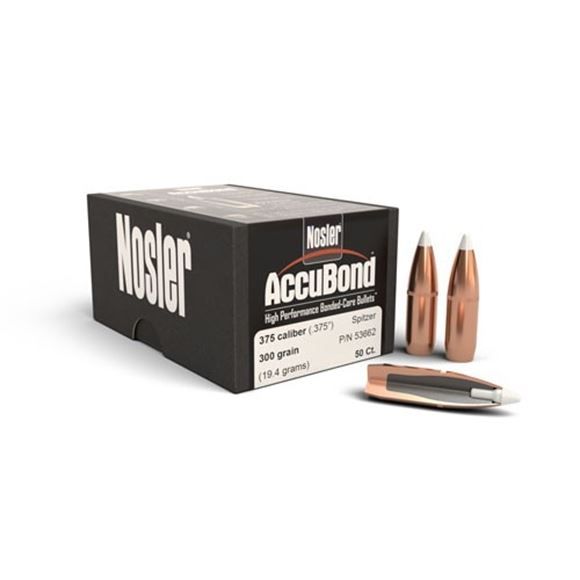 Picture of Nosler Bullets, AccuBond - 375 Caliber (.375"), 300Gr, Spitzer w/Cannelure, 50ct Box