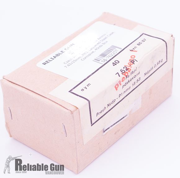 Picture of Czech Army Surplus Pistol Ammo - 7.62x25mm, FMJ, Laquered Steel Case, Corrosive, 40rds Box