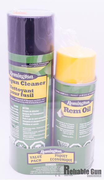Picture of Remington Gun Care, Cleaners & Solvents - Rem Shotgun Cleaner & Rem Oil Combo Pack, 18oz & 10oz Aerosol Cans, Bi-Lingual/Health Canada Approved