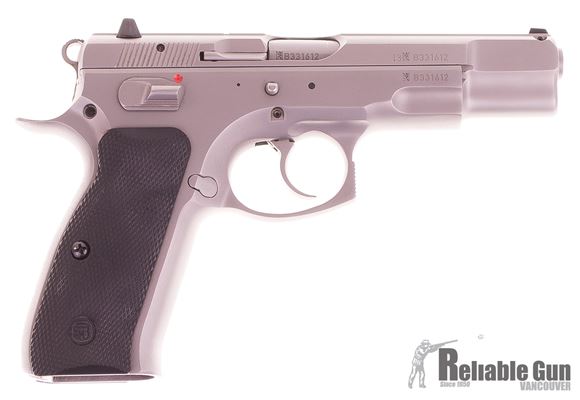 Picture of Used CZ 75B Matte Stainless DA/SA Semi-Auto Pistol - 9mm, 4.7", Rubber Grips, 3-Dot Sights, 3 Magazines, Blade Tech Holster (RH), Original Box, Excellent Condition