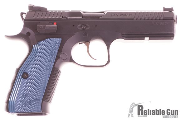 Picture of Used CZ Shadow 2 Black/Blue Semi Auto DA/SA Pistol - 9mm Luger, 120mm Barrel, Adjustable Sights, 2 Magazines, Black w/ Blue Grips, Excellent Condition