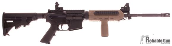Picture of Used Bushmaster XM15-E2S Semi Auto Rifle, 223/5.56, Flat Top, 16'' Barrel, A2 Flash Hider, Magpul MOE FDE Forend, MVG Vertical Grip,  Magpul Flip Up Rear Sight, 5 Magazines, Excellent Condition
