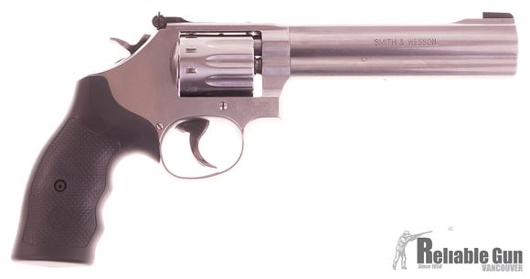 Picture of Used Smith & Wesson (S&W) Model 617-6 Rimfire DA/SA Revolver - 22 LR, 6", Satin Stainless Steel Frame & Cylinder, Medium Frame (K), Synthetic Grip, 10rds, Original Box,  Excellent Condition