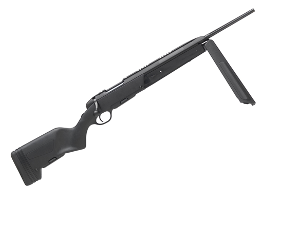 Picture of Steyr Scout Bolt Action Rifle - 308 Win, 19", Forged/Fluted, Black, Textured Matte Black Zytel Stock with Panel Inserts & Integrated Bipod, 5rds, Built-In Folding Reserve Iron Sights