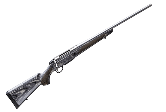 Picture of Tikka T3X Laminated Stainless Bolt Action Rifle - 300 Win Mag, 24.3", Stainless Steel, Cold Hammer Forged Light Hunting Contour Barrel, Matte Grey Lacquered Laminated Hardwood Stock, 3rds, No Sight, 2-4lb Adjustable Trigger