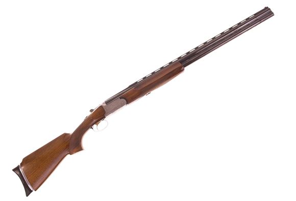Picture of Used Sabatti Over Under 12-Gauge Shotgun, 30'' Vented Rib Barrel Full-Mod Choke, Engraved Receiver, Jones Pad, Wood Stock, Crack in Forend on Right Side, Good Condition