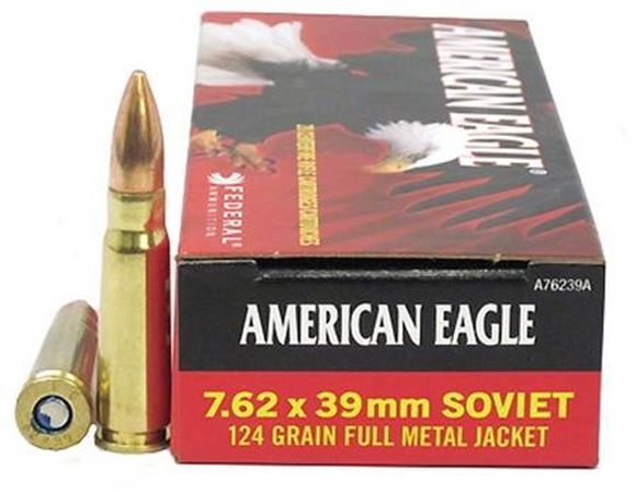 Picture of Federal American Eagle Rifle Ammo - 7.62x39mm Soviet, 124Gr, FMJ, 500rds Case