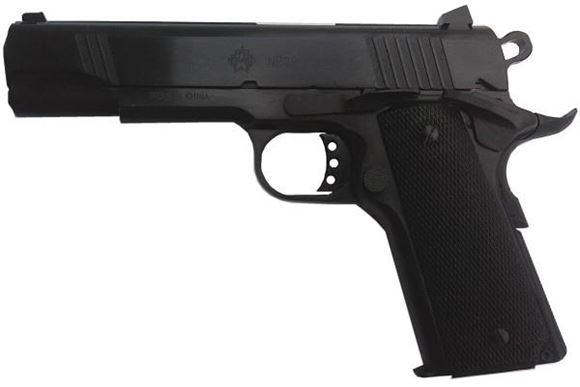 Picture of Norinco NP-29 Government 1911A1 Single Action Semi-Auto Pistol - 9x19mm, 5", Blued, Black Rubber Grip, 2x9rds, Fixed 3-Dot Sights