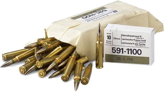 Picture of Swiss Army Surplus Rifle Ammo - 7.5x55mm (GP11), FMJ Lead Core, 480rds Case