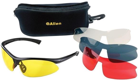 Picture of Allen Safety, Eye Protection - Pro Class Shooting Glasses, Black Frame, Clear/Yellow/Smoke/Red Lens