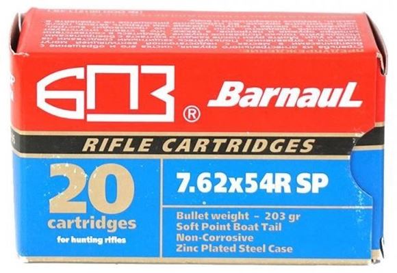 Picture of BarnauL Rifle Ammo - 7.62x54R, 203Gr, SPBT, Lacquered Steel Case, Non-Corrosive, 500rds Case