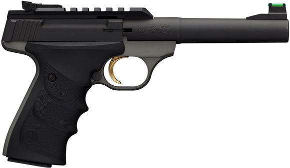 Picture of Browning Buck Mark Plus Practical URX Semi-Auto Rimfire Pistol - 22 LR, 5.5", Matte Gray Receiver, Soft Nitrile Rubber Grip, 10rds, TruGlo Fiber Optic Front & White Outline Pro-Target Rear Sight