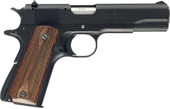 Picture of Browning 1911-22 A1 Rimfire Single Action Semi-Auto Pistol - 22 LR, 4-1/4", Matte Blued Aluminium Alloy, Brown Composite Grip Panels, 10rds, Black A1 Front & Rear Sights