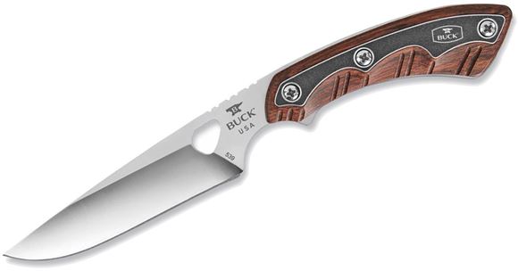 Picture of Buck Hunting Knives - 539 Open Season Small Game Knife, Satin Finish S30V Steel, 4-1/2" Drop Point Fixed Blade, Rosewood Dymondwood Handle, Black Genuine Leather Sheath