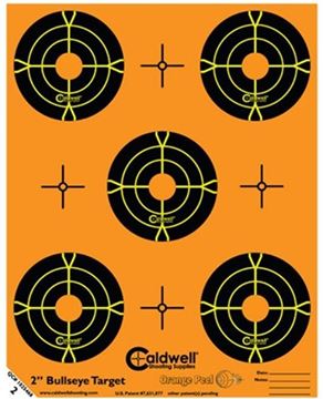 Picture of Caldwell Shooting Supplies Paper Targets - Orange Peel, 5x 2" Bullseye, 10 sheet Pack