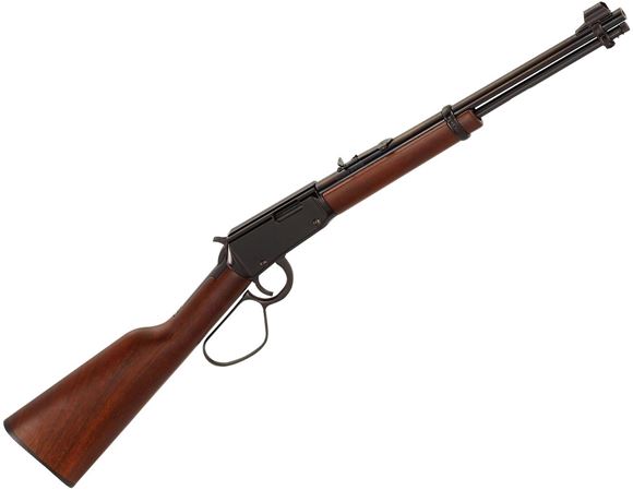 Picture of Henry Classic Carbine Rimfire Lever Action Rifle - 22 S/L/LR, 16", Blued, Straight-Grip American Walnut Stock, 15rds, Hooded Front & Adjustable Rear Sights