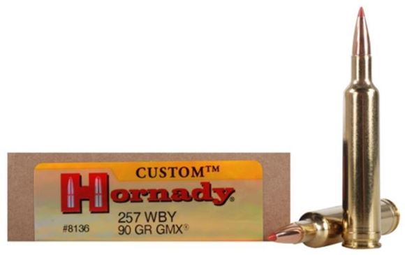 Picture of Hornady Custom Rifle Ammo - 257 WBY, 90Gr, GMX Boat Tail, 20rds/Box Weatherby