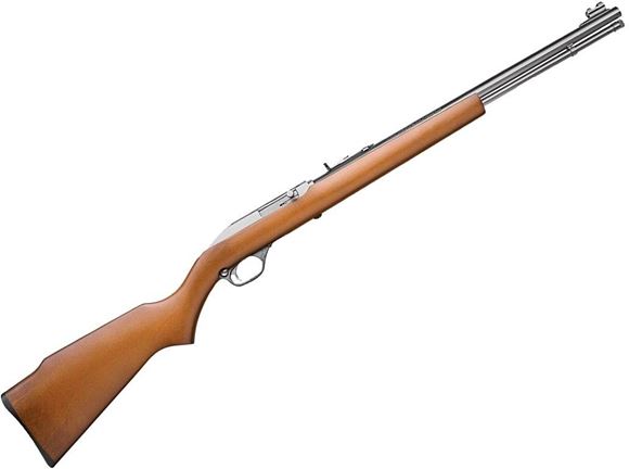 Picture of Marlin Model 60SB Semi-Auto Rifle - 22 LR, 19", Micro-Groove Rifling, Stainless Steel, Monte Carlo Walnut Finished Laminated Hardwood Stock w/Full Pistol Grip & Mar-Shield Finish, 14rds, Ramp Front & Adjustable Rear Open Sights