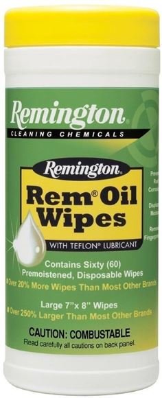 Picture of Remington Gun Care, Oils & Lubricants - Rem Oil Wipes (Pop-Up), 7" x 8", 60cts, Bi-Lingual/Health Canada Approved
